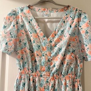 Floral V-Neck Maxi Dress in Mint & Peach